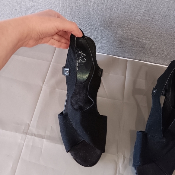 A2 AEROSOLES Women's Heels Strappy Open Toe 3" Pumps Shoes Size 11 Black Stretch - Picture 4 of 10